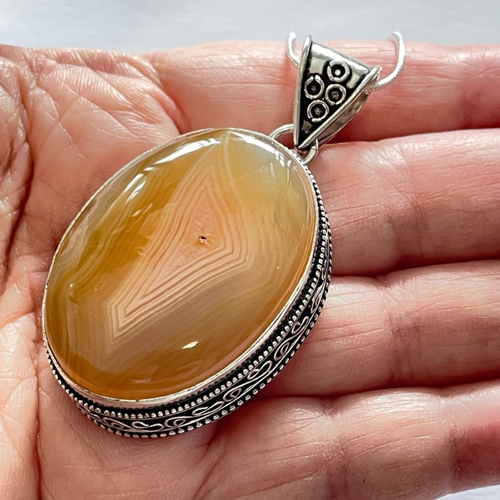 Agate Gemstone Carmel Brown Necklace Pendant Earth Tones